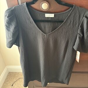 Black Petite Assembly SP Black Puff Sleeve Blouse